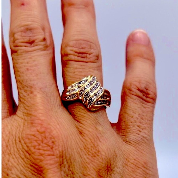 ✨Estate Diamond 10K Gold Swirl Three Row Statement Ring✨ - Picture 6 of 7